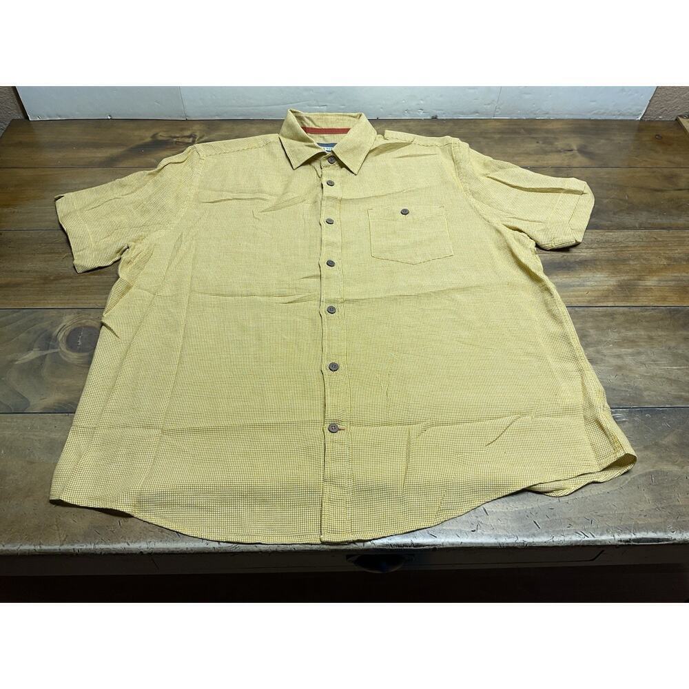 32 Bar Blues Mens Yellow Short Sleeve Button Up Shirt Pocket Beach Preppy XL